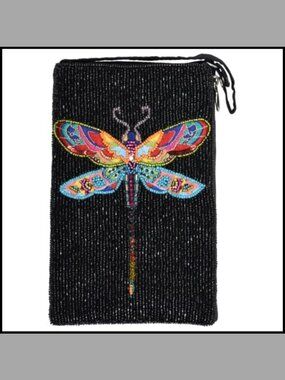 Hand Beaded Coin Purse Zippered Crossbody Bag Two Compartments
